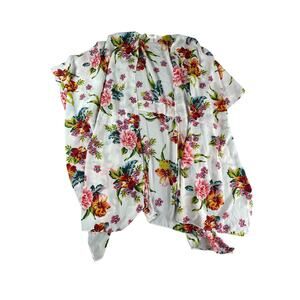 Umgee USA Cardigan Womens Large White Floral Flowers Kimono Sweater Shrug
